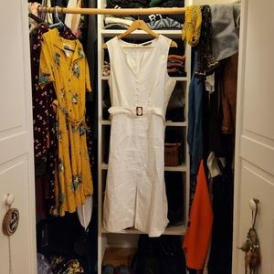 White Linen Dress with Slit in front